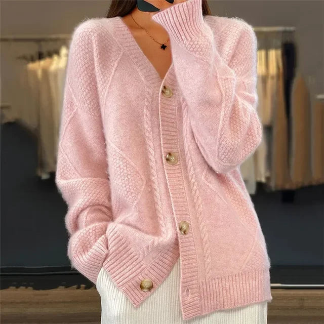 Helle | Cardigan med Knapper og V-Hals