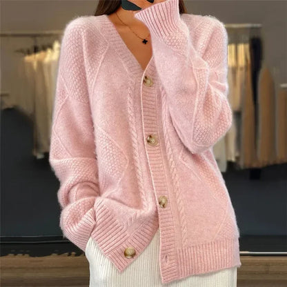 Helle | Cardigan med Knapper og V-Hals
