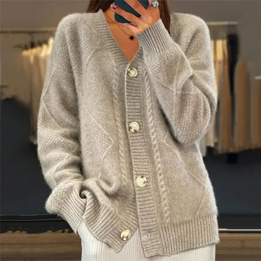 Helle | Cardigan med Knapper og V-Hals