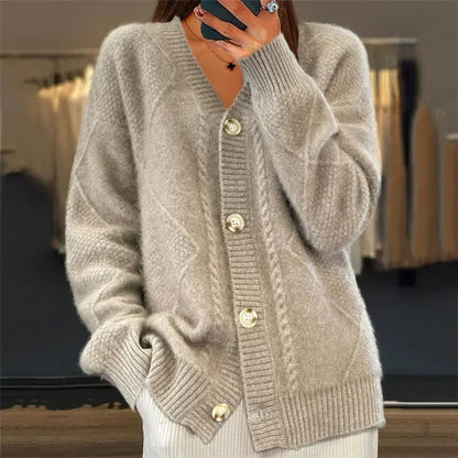 Helle | Cardigan med Knapper og V-Hals