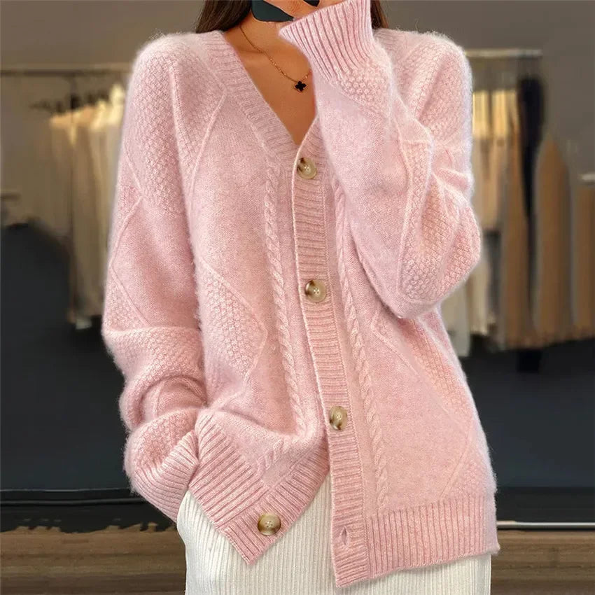 Helle | Cardigan med Knapper og V-Hals