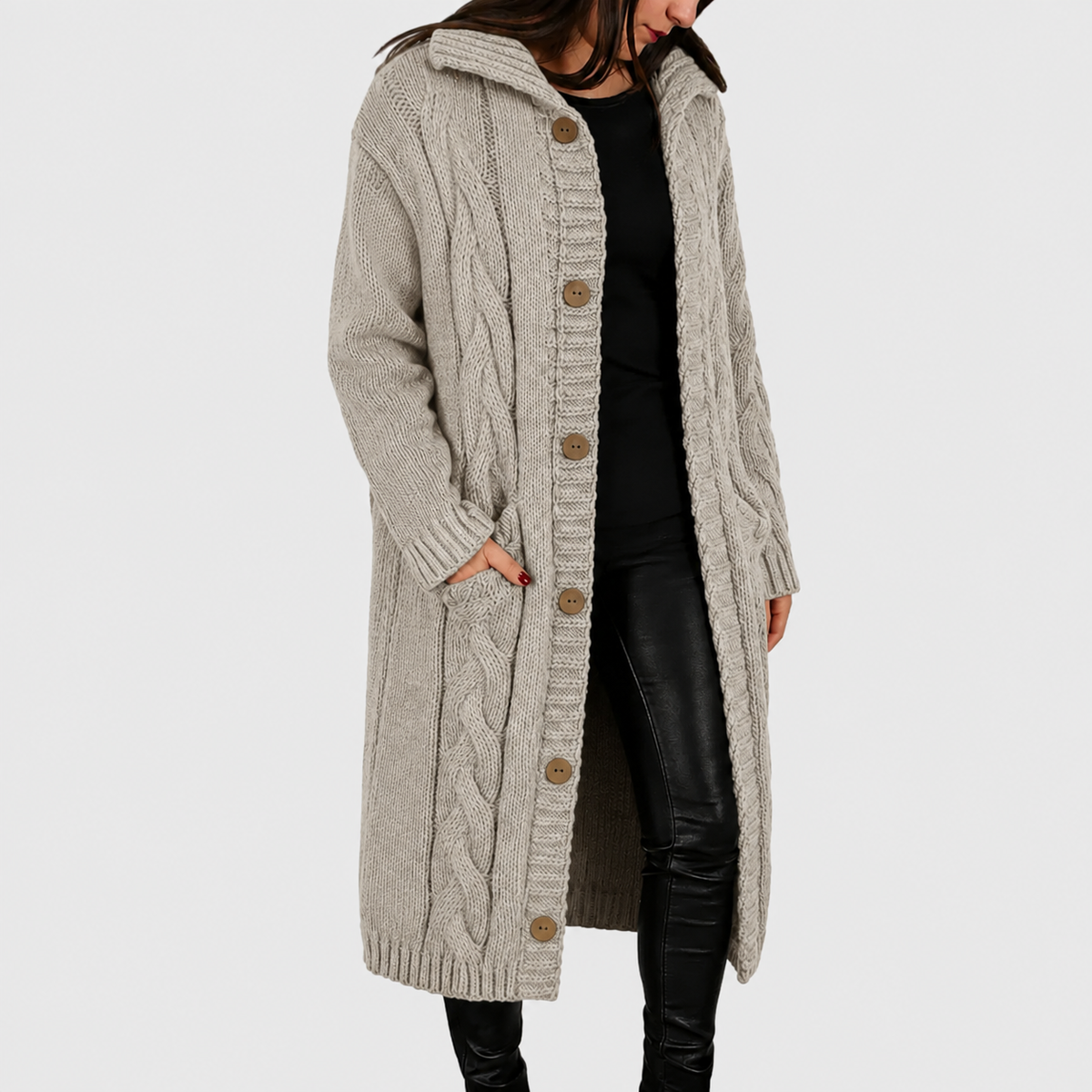 Vanja | Kabelstrikket Cardigan med Hætte