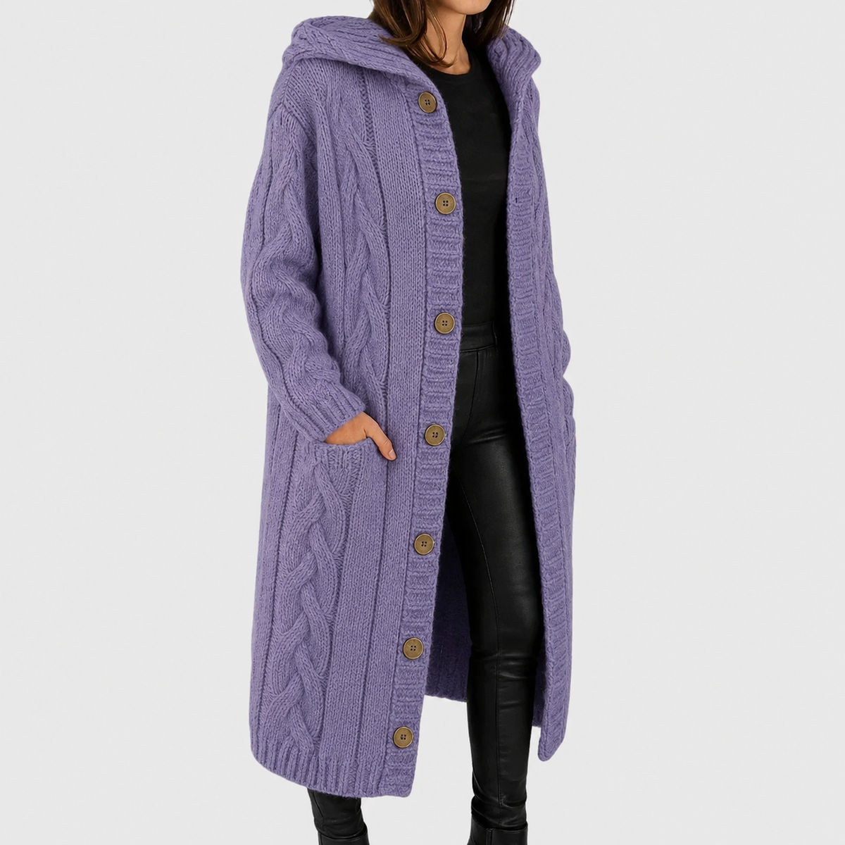 Vanja | Kabelstrikket Cardigan med Hætte