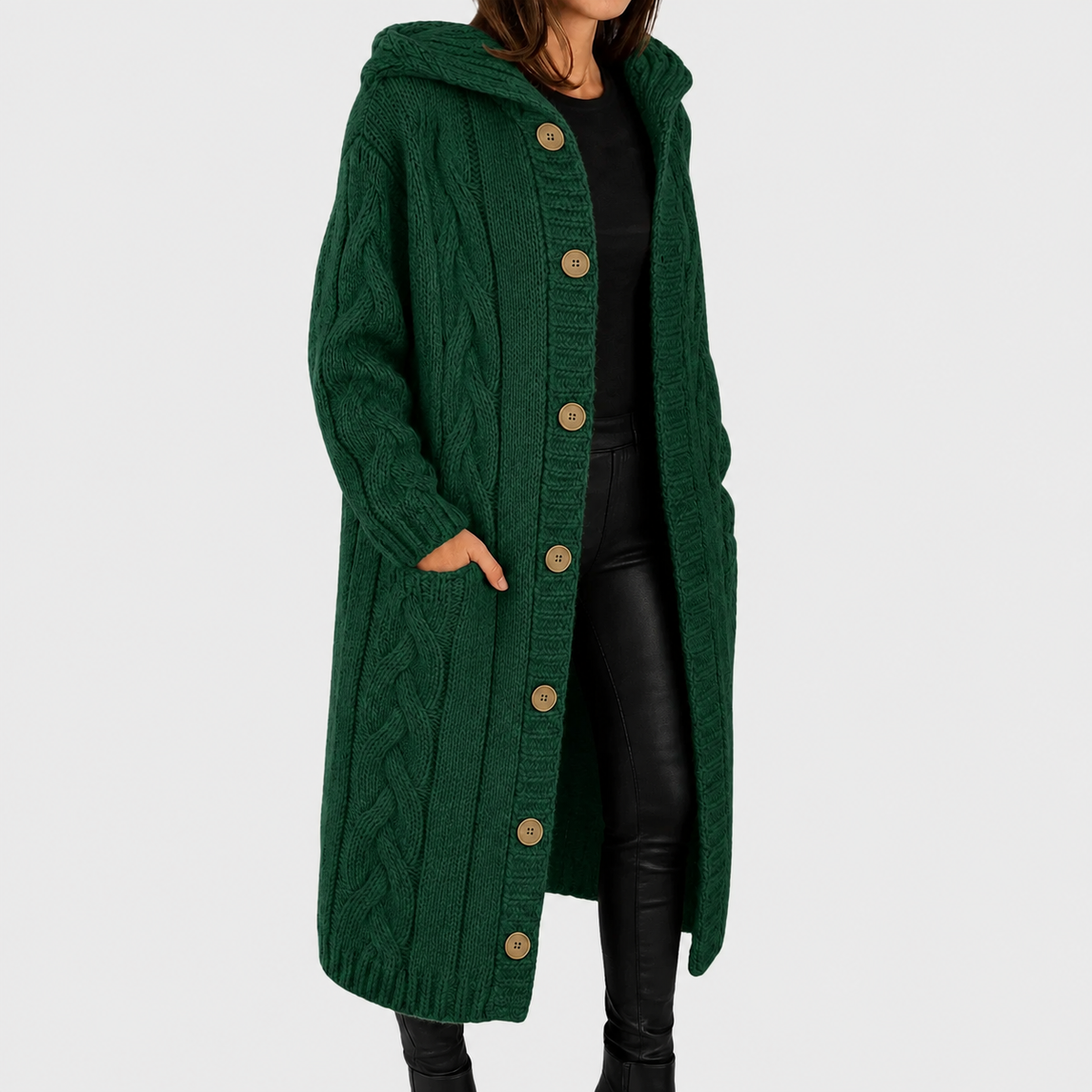 Vanja | Kabelstrikket Cardigan med Hætte