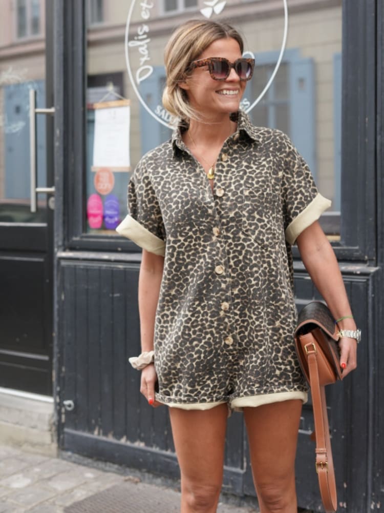 Nonette | Leopard Print Skjorte Jumpsuit