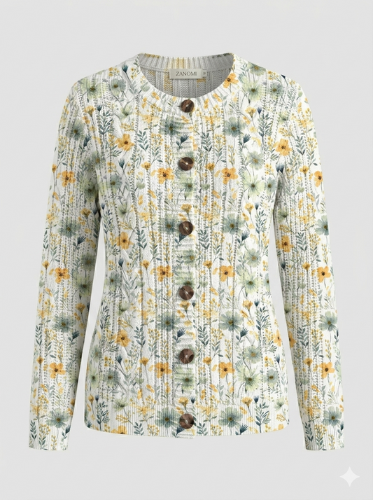 Ingelinn | Blomstret Knappet Strikcardigan