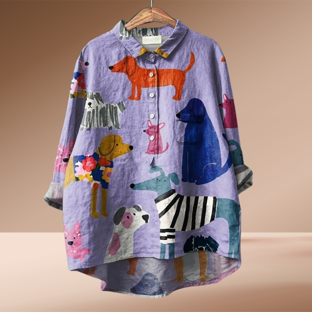 Luna | Kunstnerisk Hunde Print Bluse