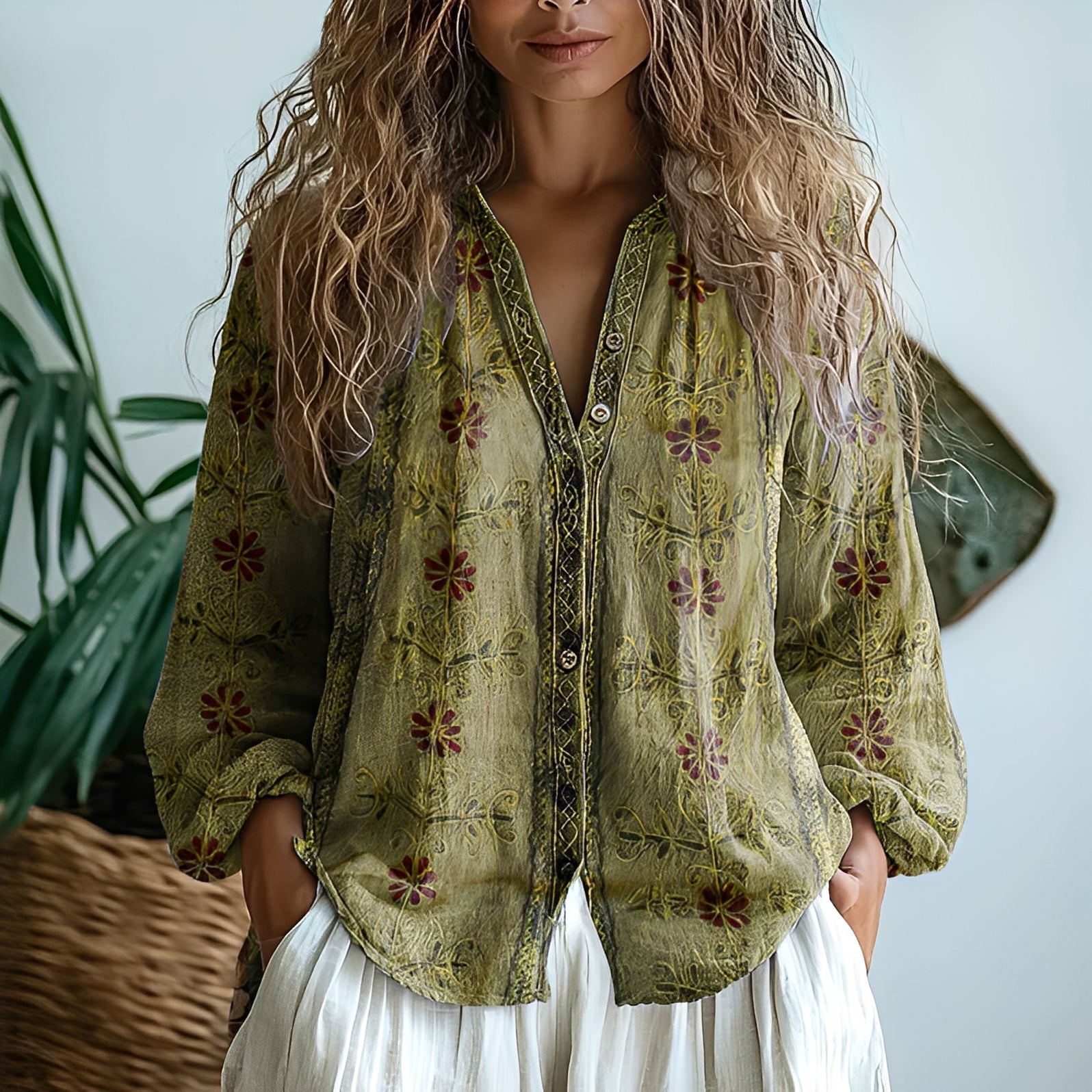 Sofie | vintage bluse med bladprint