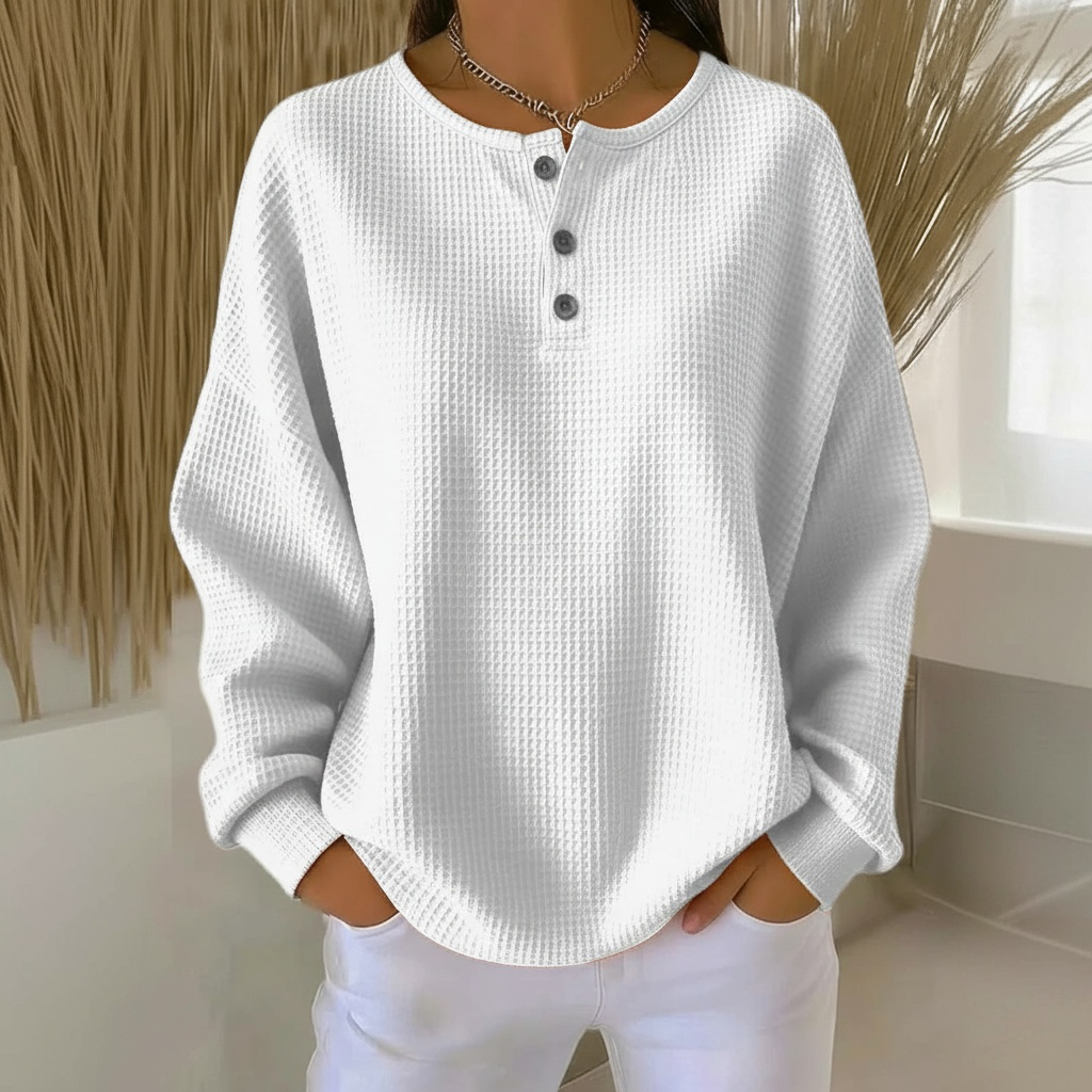 Torbjørt | Vaffelstrikket Sweatshirt med Knapper