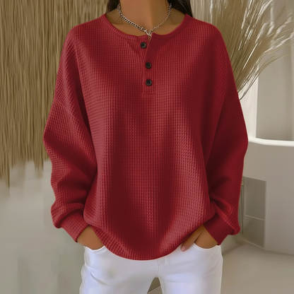 Torbjørt | Vaffelstrikket Sweatshirt med Knapper
