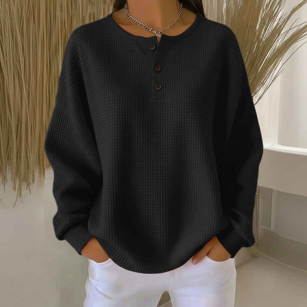 Torbjørt | Vaffelstrikket Sweatshirt med Knapper