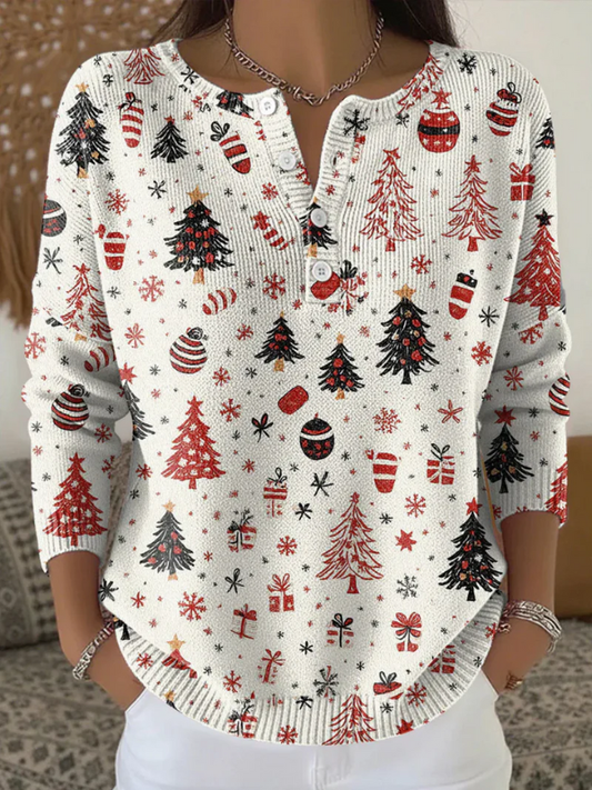 Gunnbera | Knappet Julesweater i Blødt Strik