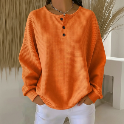 Torbjørt | Vaffelstrikket Sweatshirt med Knapper