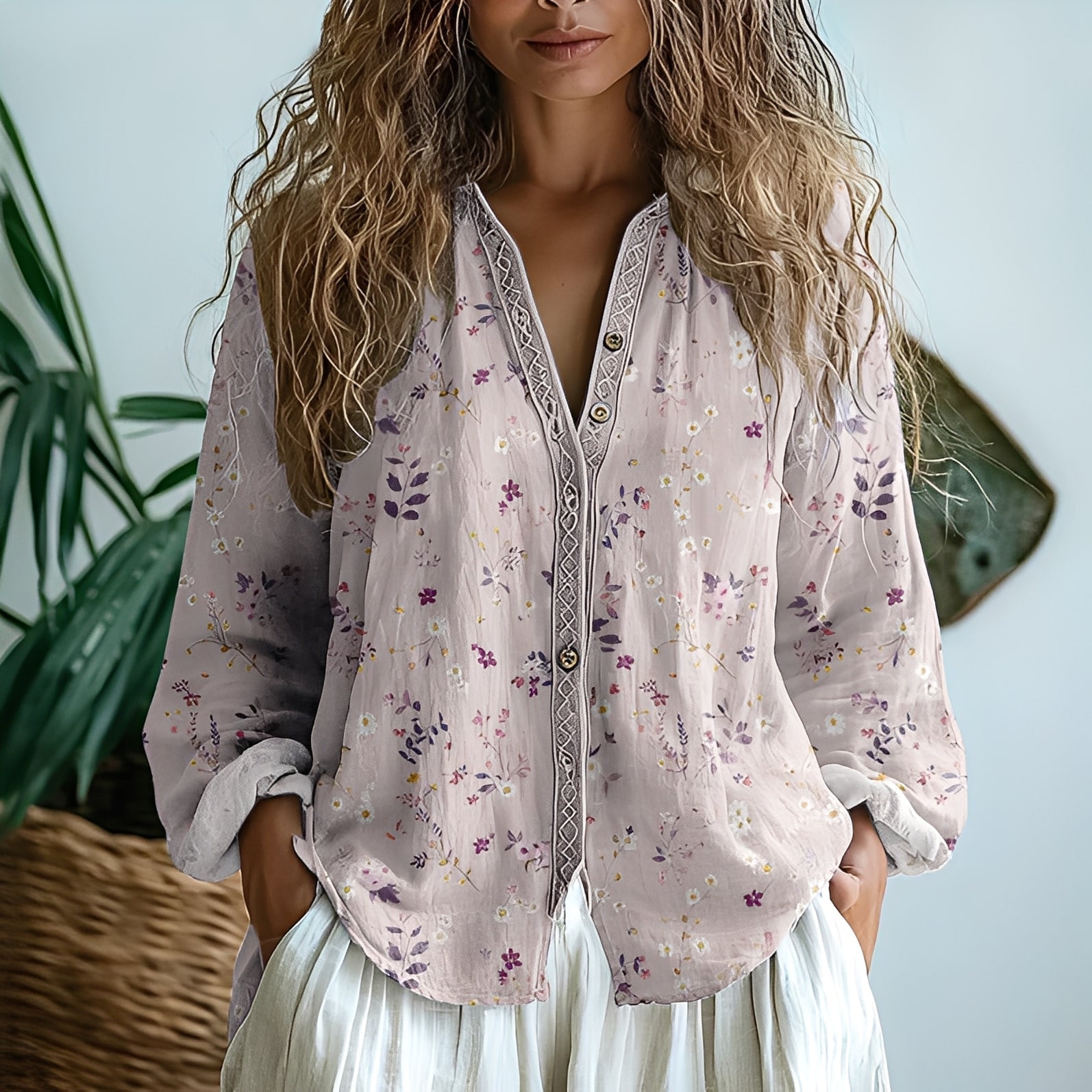 Sofie | vintage bluse med bladprint
