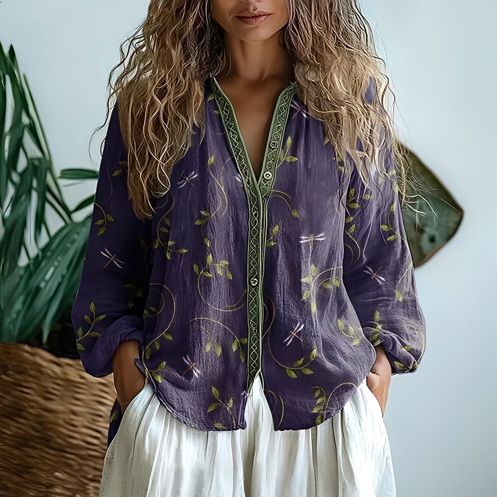 Sofie | vintage bluse med bladprint