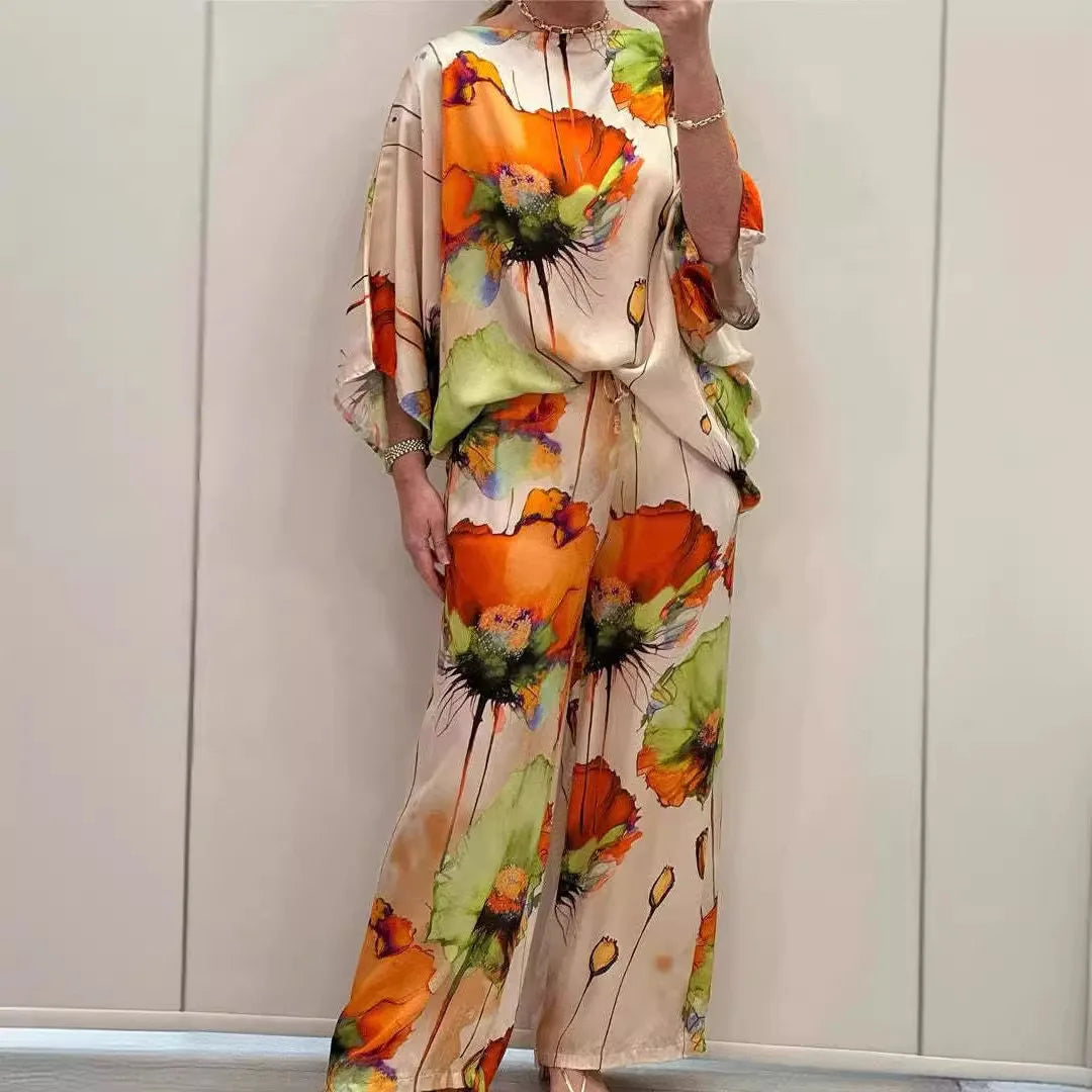 Iris | Casual Printed Satin Sæt