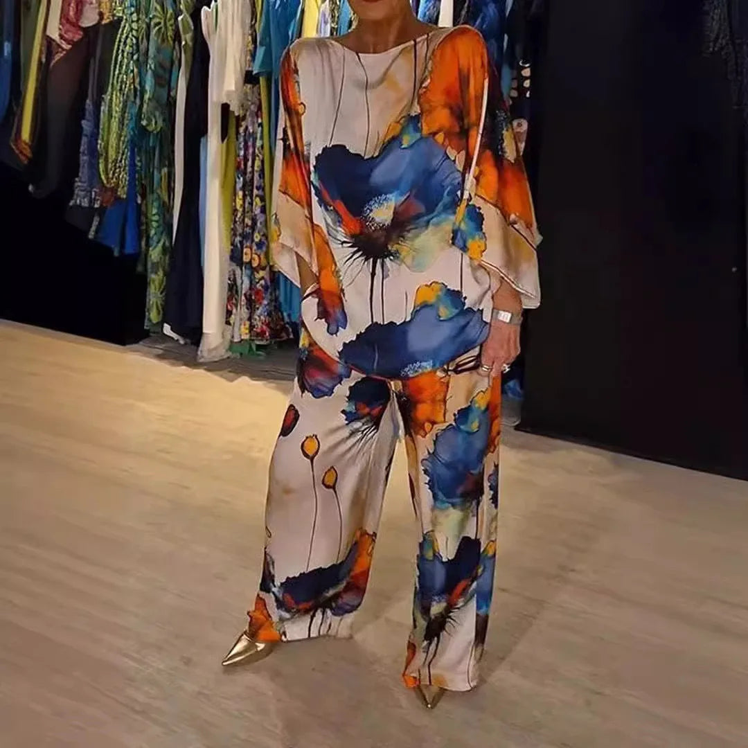 Iris | Casual Printed Satin Sæt