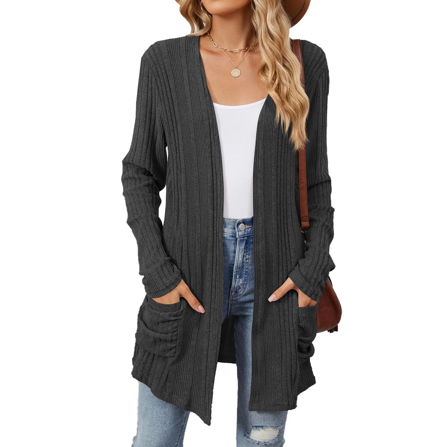 Gjertrud | Lang Cardigan med Lommer