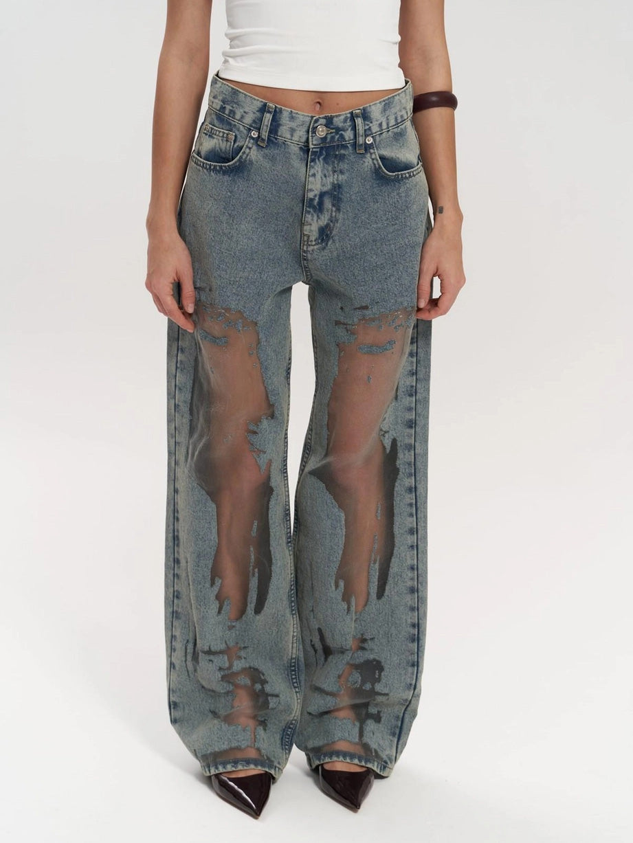 Lysandra - Højtaljede gennemsigtige jeans