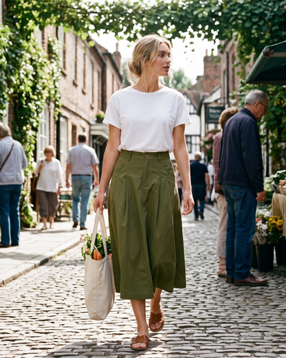 Nete | Midinederdel med Knapper og Lommer