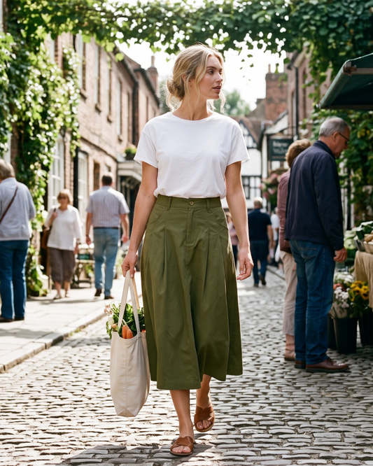 Nete | Midinederdel med Knapper og Lommer