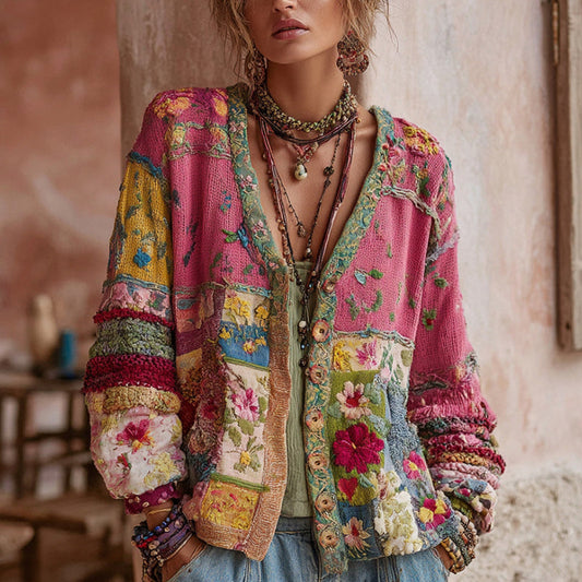 Rikke | Blomstret Cardigan med V-Hals