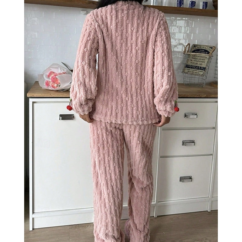 Nattøjssæt i blød fleece set bagfra