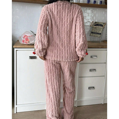 Nattøjssæt i blød fleece set bagfra