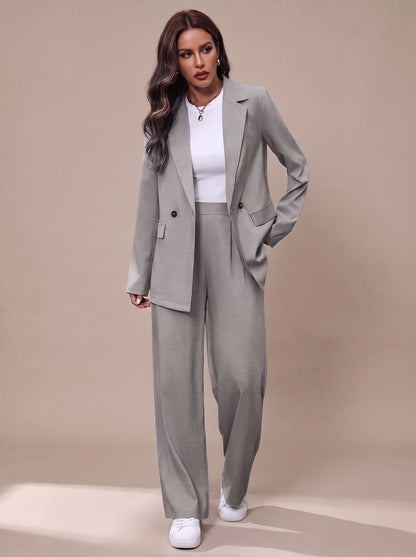 Jakkesæt med dobbeltradet blazer nærbillede af stoffet