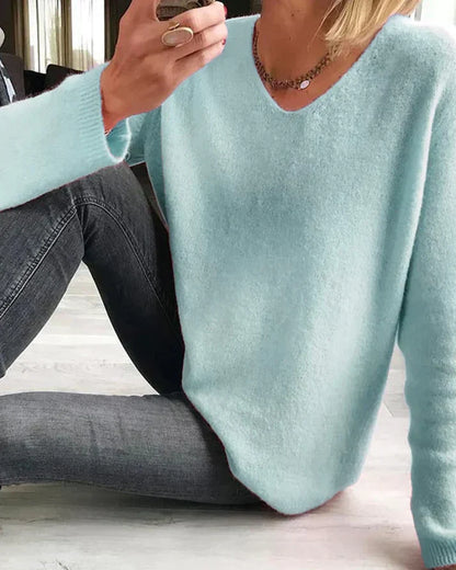 Sweater med V-hals i fuld længde