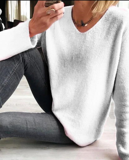 Sweater med V-hals nærbillede af stoffet