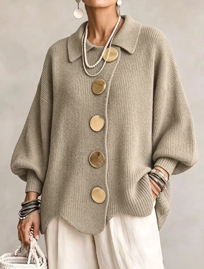Oversize cardigan med krave i fuld længde