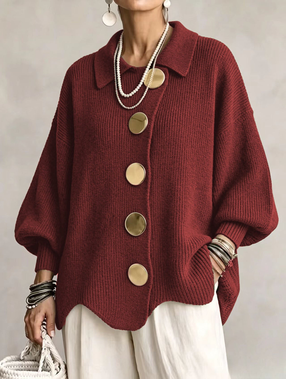 Oversize cardigan med krave set skråt forfra