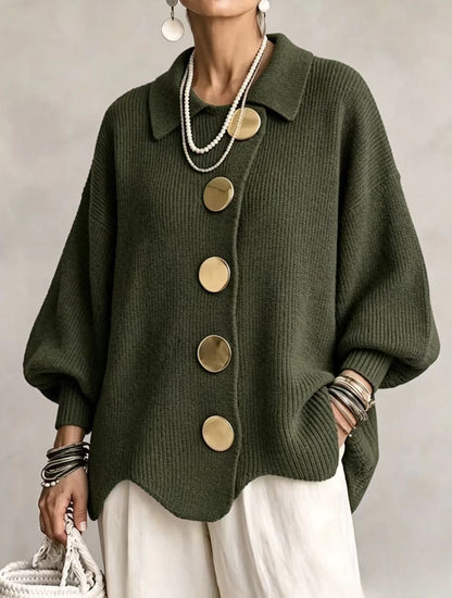 Oversize cardigan med krave nærbillede af stoffet