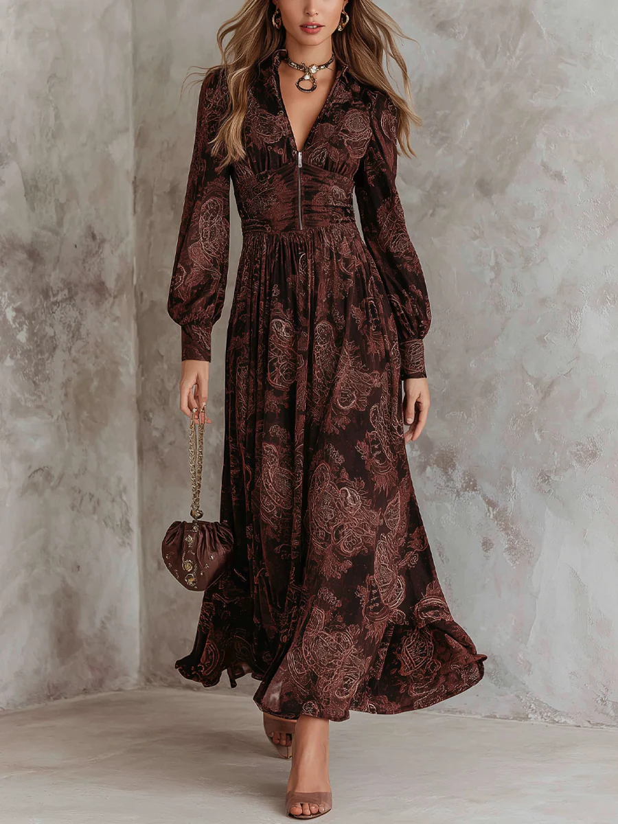 Magnhild | Paisley Midikjole med Lynlås