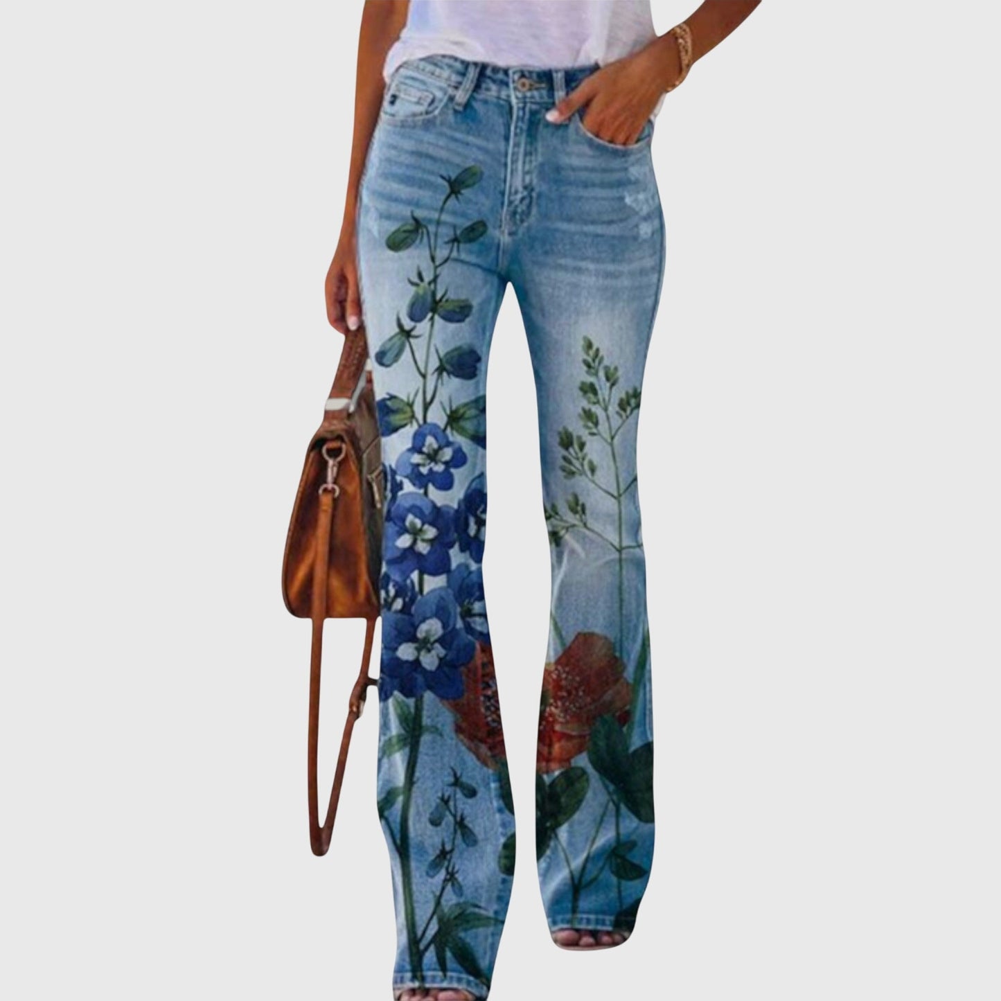 Kaja | Blomstrede Jeans med Høj Talje