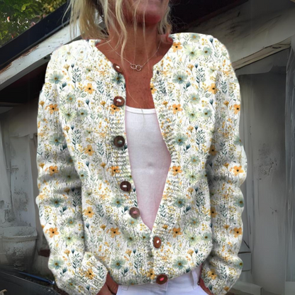 Ingelinn | Blomstret Knappet Strikcardigan