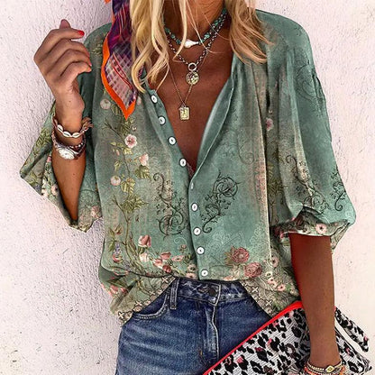 Sunngrida | Blomstret Knappet Bluse
