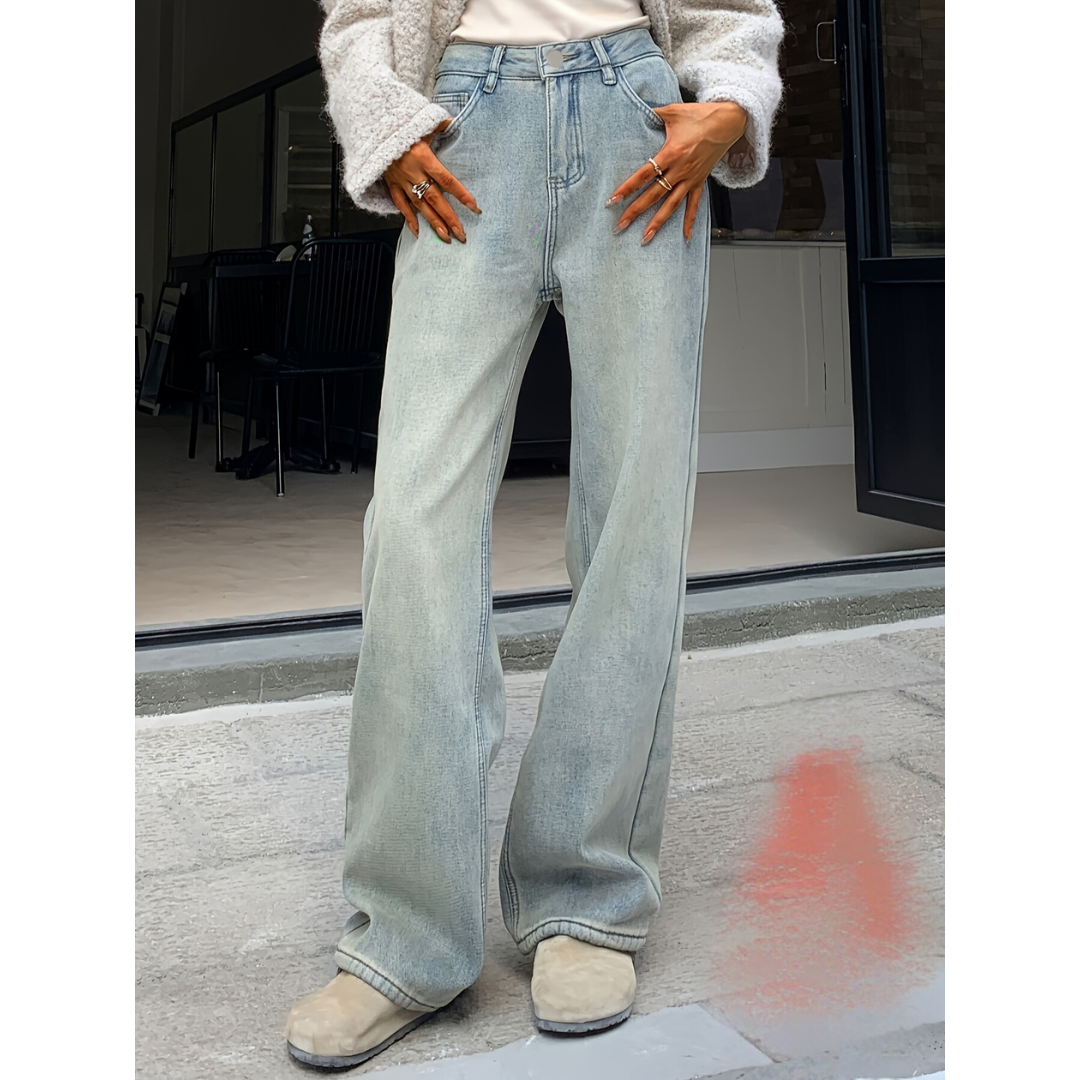 Bergljot | Varme Vide Jeans med Fleecefór