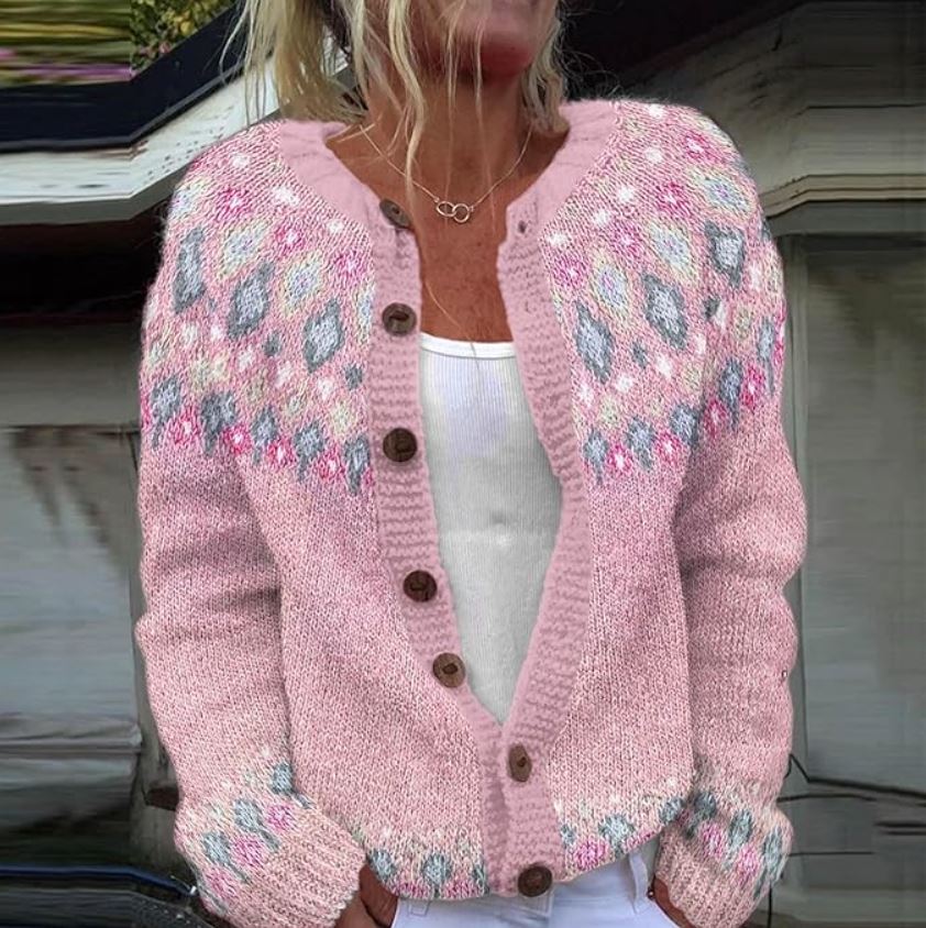 Lily | Lyserød løs cardigan med print