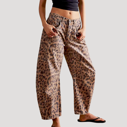 Jette | Leopard Jeans med Buede Ben