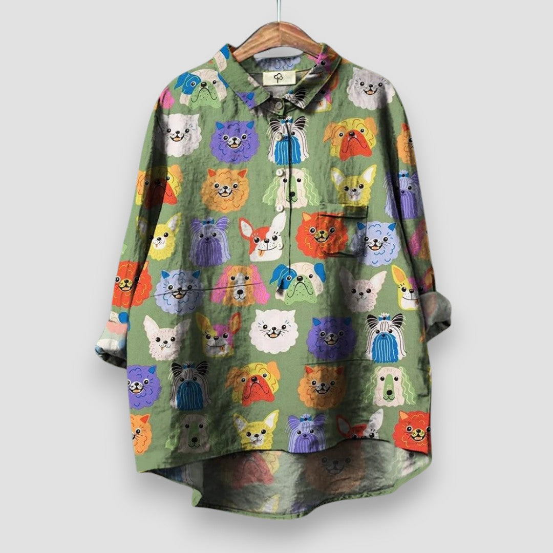 Mina | Kvindelig chemise med hundemotiv