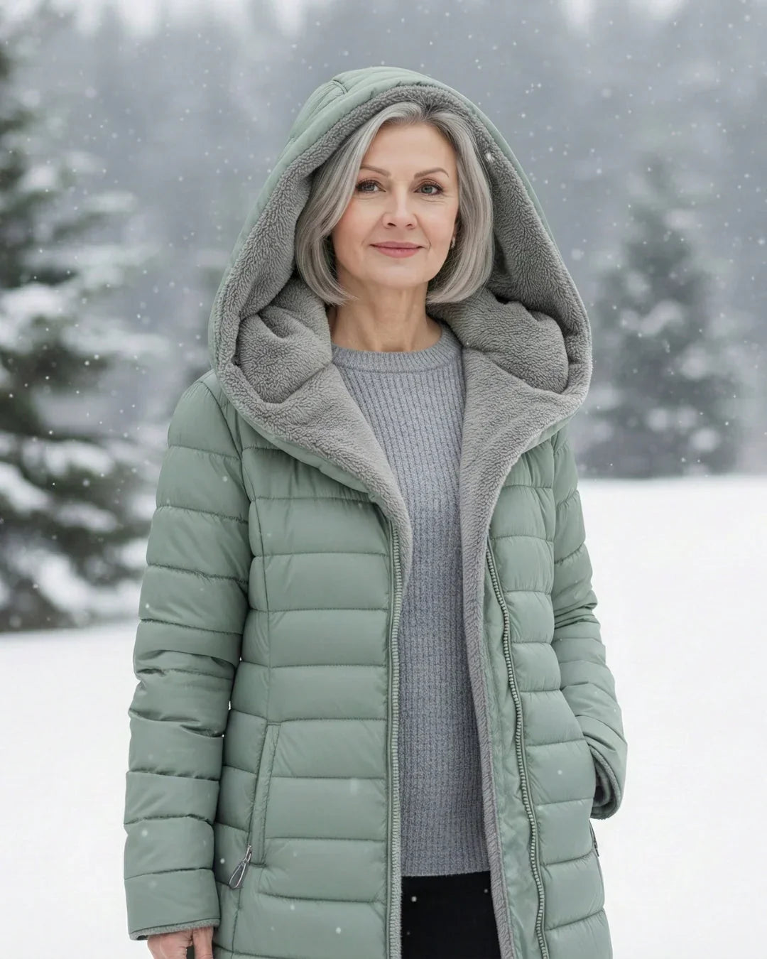 Vinterjakke med sherpafor set i profil