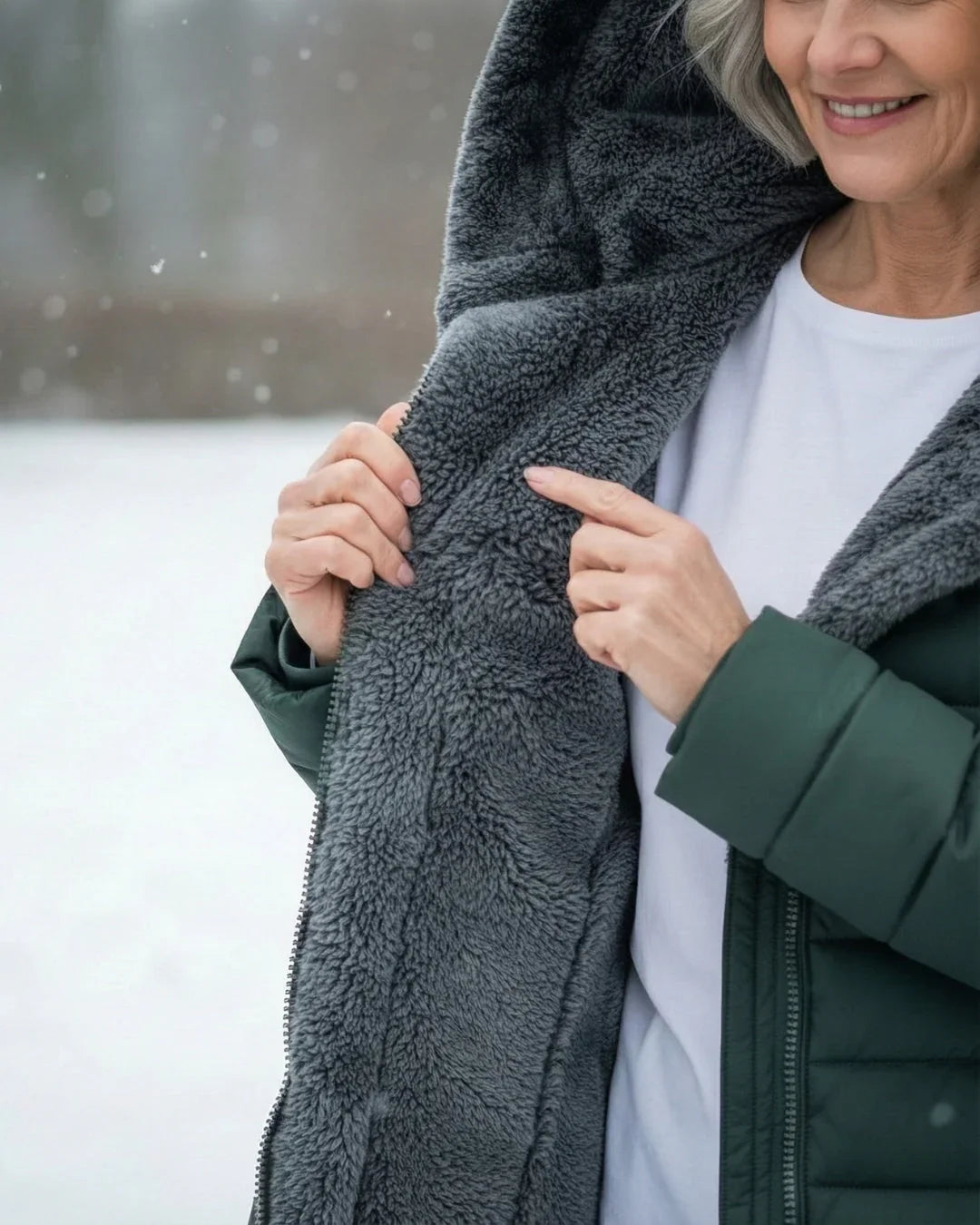 Vinterjakke med sherpafor set bagfra