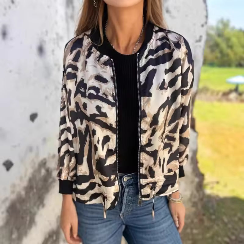 Cecilie | Zebra Print Aviator Jakke med Lynlås