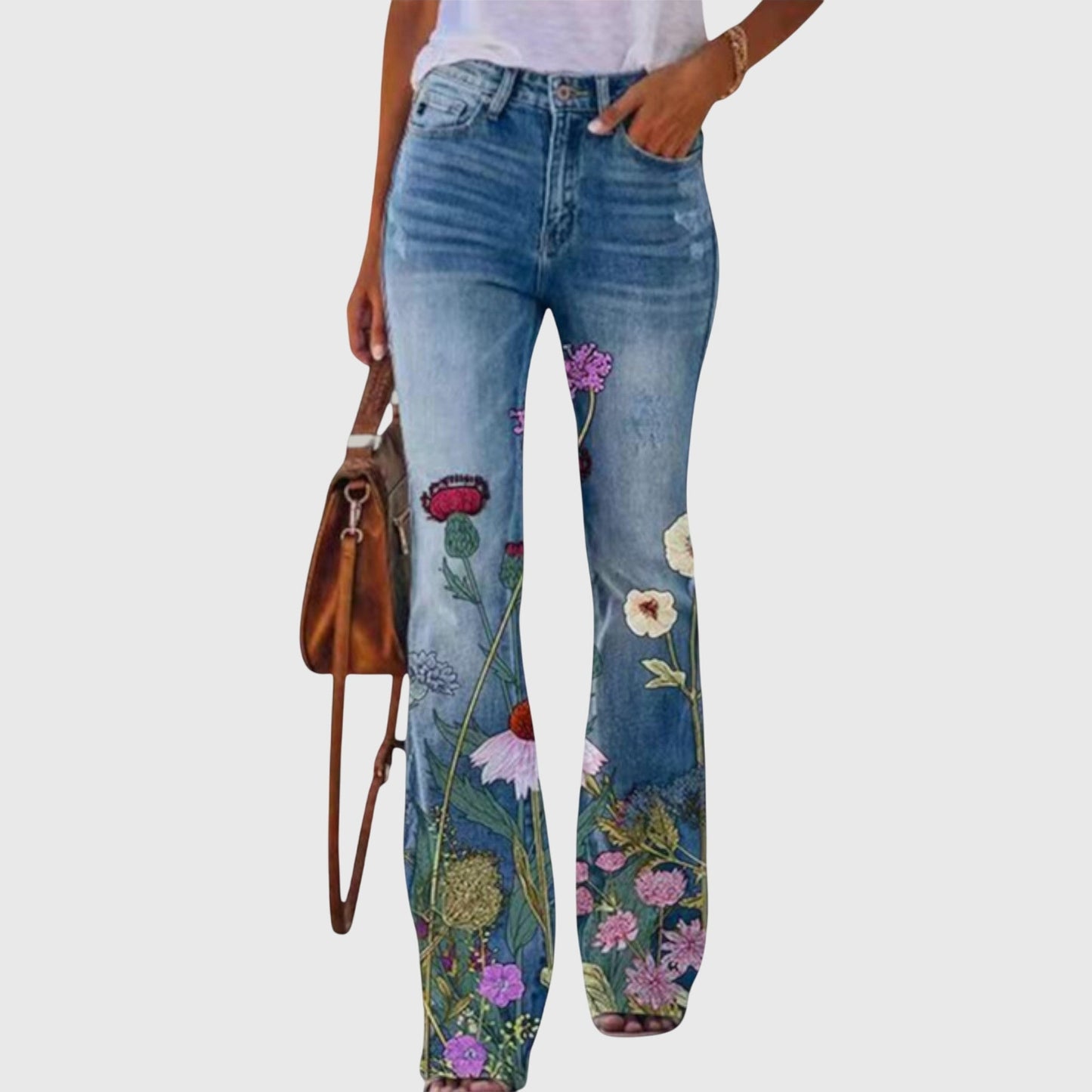 Kaja | Blomstrede Jeans med Høj Talje