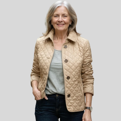 Kort quiltet jakke med revers set bagfra