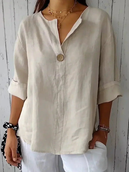 Solveig | V-Hals Bluse med 3/4 Ærmer