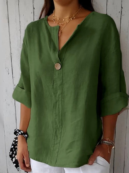 Solveig | V-Hals Bluse med 3/4 Ærmer