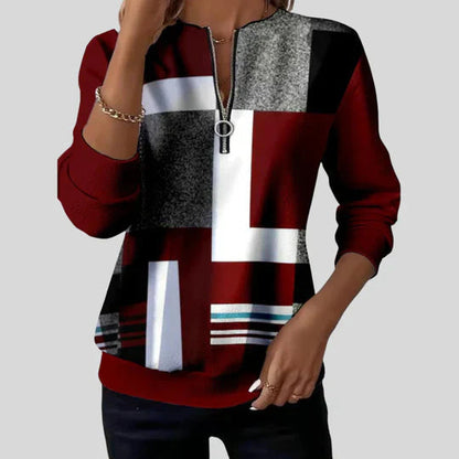 Solgunn | Sweatshirt med Geometrisk Print og Lynlås